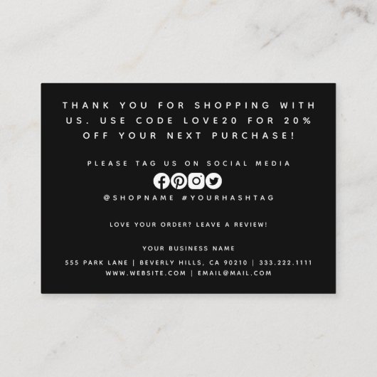 黒ミニマルグリッターご注文の挿入 名刺 (裏面)