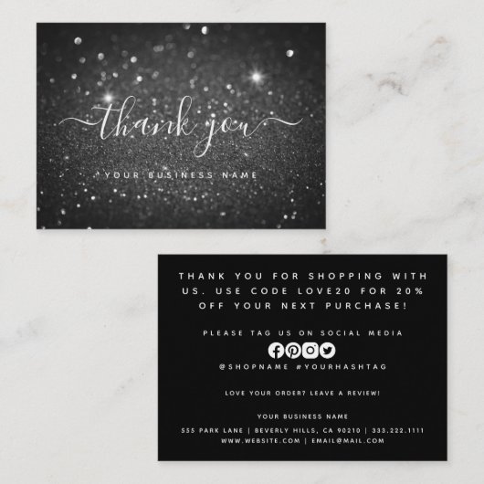 黒ミニマルグリッターご注文の挿入 名刺 (正面/裏面)