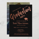 黒ミニマルバラ金ゴールド卒業パーティー写真 招待状 (正面/裏面)