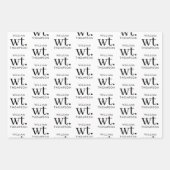 黒ミニマルモダンと白の名モノグラムの前 ラッピングペーパーシート (正面)