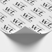 黒ミニマルモダンと白の名モノグラムの前 ラッピングペーパー (角)