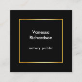 黒ミニマルモダンと金ゴールドQRコード公証人 スクエア名刺 (正面)