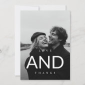 黒ミニマルモダンタイポグラフィ写真結婚の サンキューカード (正面)