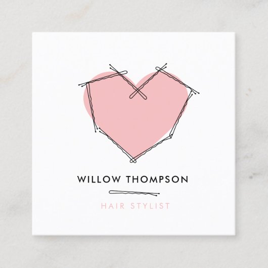 黒ミニマルモダンピンクのボビーが髪をピン スクエア名刺 (正面)