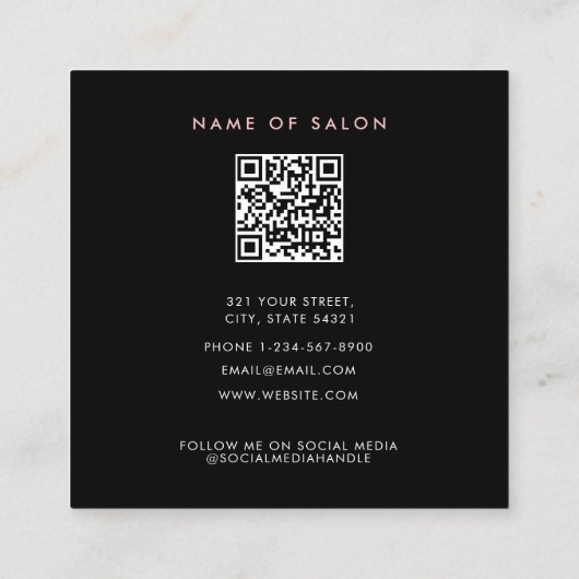 黒ミニマルモダンピンクのボビーが髪をピン スクエア名刺 (裏面)