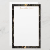 黒ミニマルモダン大理石名前をカスタムする 便箋 (正面/裏面)