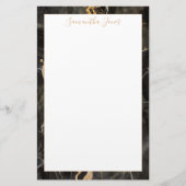 黒ミニマルモダン大理石名前をカスタムする 便箋 (正面)