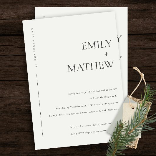 黒ミニマルモダン白タイポグラフィ婚約 招待状