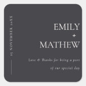 黒ミニマルモダン白タイポグラフィ結婚 スクエアシール (正面)