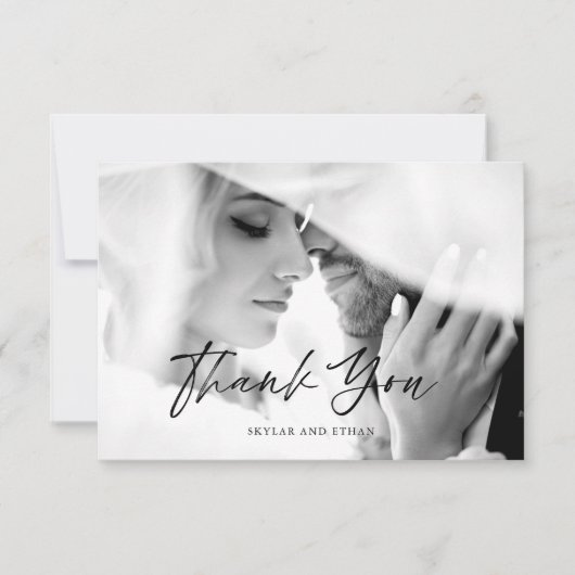 黒ミニマルモダン白フォトサンキュー サンキューカード (正面)