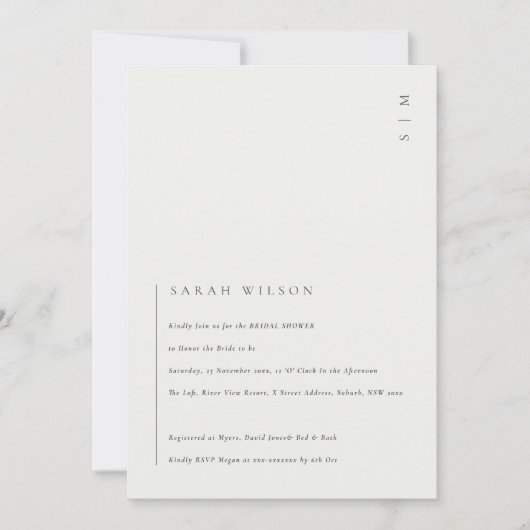 黒ミニマルモダン白ブライダルシャワー招待状 サンキューカード (正面)