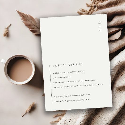 黒ミニマルモダン白ブライダルシャワー招待状 サンキューカード