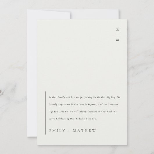 黒ミニマルモダン白モダン結婚の サンキューカード (正面)