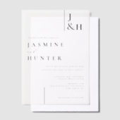 黒ミニマルモダン白モノグラム結婚ズ ベラム紙招待状 (オフセット)