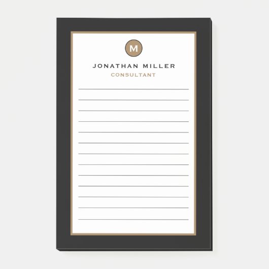 黒ミニマルモノグラム横付きポストイットノート ポストイット (正面)