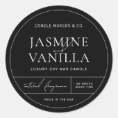 黒ミニマル丸エレガント錫ふたキャンドルラベル ラウンドシール (正面)