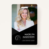 黒ミニマル写真公証人署名エージェントバッジ バッジ (正面)