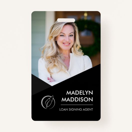 黒ミニマル写真公証人署名エージェントバッジ バッジ (正面)