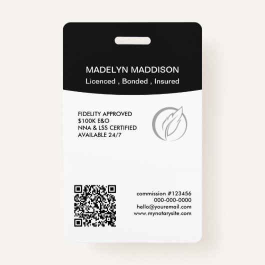 黒ミニマル写真公証人署名エージェントバッジ バッジ (裏面)