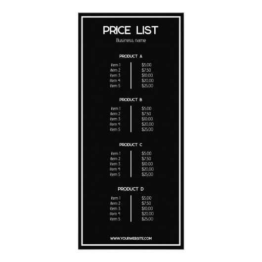 黒ミニマル印のビジネス価格表 ラックカード (裏面)