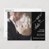 黒ミニマル婚式の白い日付写真を保存 ポストカード (正面/裏面)