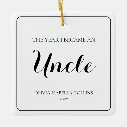 黒ミニマル字の初めてのクリスマスシンプルおじさん セラミックオーナメント (正面)