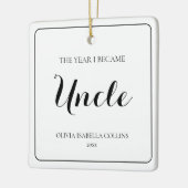 黒ミニマル字の初めてのクリスマスシンプルおじさん セラミックオーナメント (左)