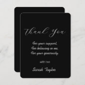 黒ミニマル手書きブライダルシャワー結婚 サンキューカード (正面/裏面)
