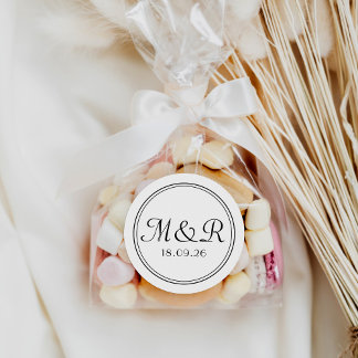 黒ミニマル書道モノグラム結婚のステッカー ラウンドシール