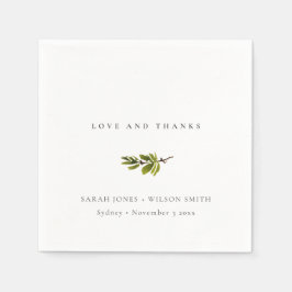 黒ミニマル松の枝の結婚葉 スタンダードカクテルナプキン