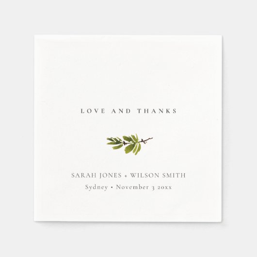 黒ミニマル松の枝の結婚葉 スタンダードカクテルナプキン (正面)