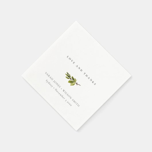 黒ミニマル松の枝の結婚葉 スタンダードカクテルナプキン (角)