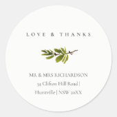 黒ミニマル松の枝の葉のアドレス ラウンドシール (正面)