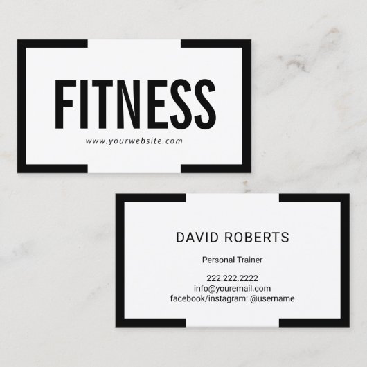 黒ミニマル枠フィットネスパーソナルトレーナー 名刺 (正面/裏面)