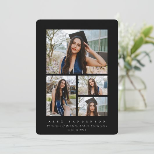 黒ミニマル枠4写真卒業 案内状 (スタンド正面)