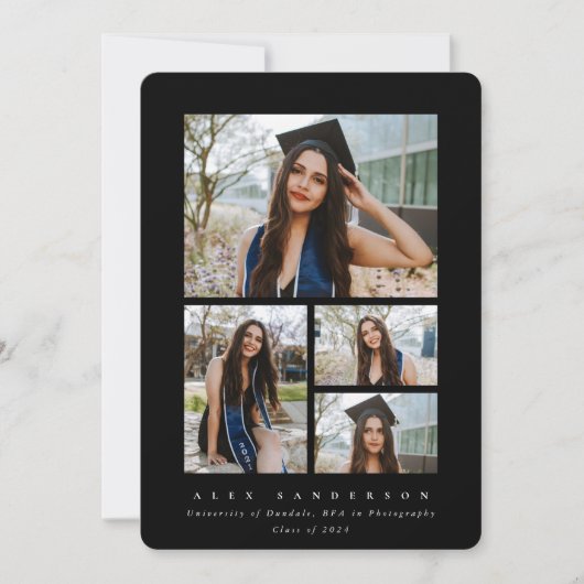 黒ミニマル枠4写真卒業 案内状 (正面)