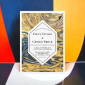 黒ミニマル波と金ゴールド波の抽象芸術アー結婚ト 招待状