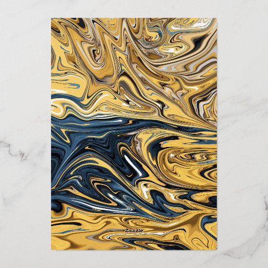 黒ミニマル波と金ゴールド波の抽象芸術アー結婚ト 箔招待状 (裏面)