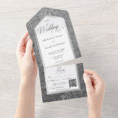 黒ミニマル白の大理石シルバーQRコモダンード オールインワン招待状 (貼ってはがせる)