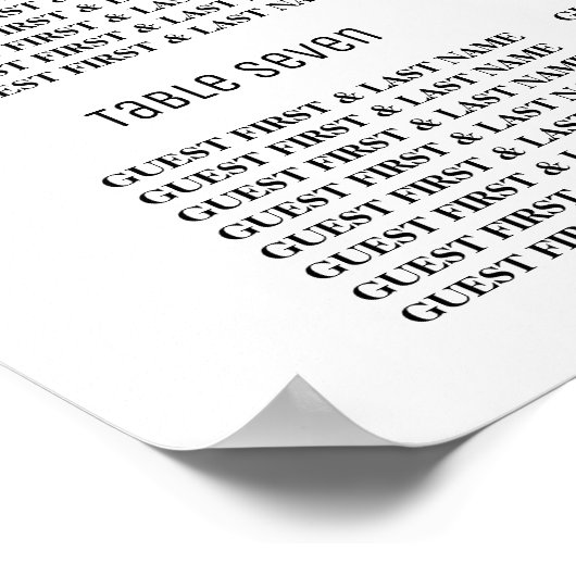 黒ミニマル白の結婚座席表 ポスター (角)