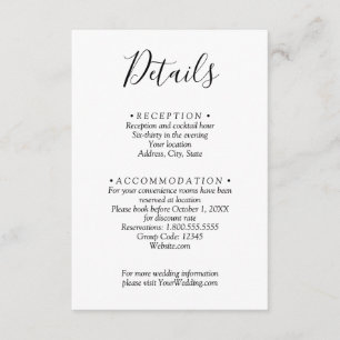 黒ミニマル白の結婚詳細QRコード エンクロージャーカード