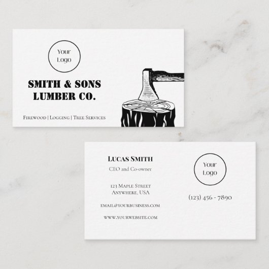 黒ミニマル白アックス木材会社 名刺 (正面/裏面)