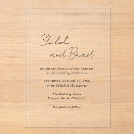 黒ミニマル白エレガモダンントウェディング アクリル招待状