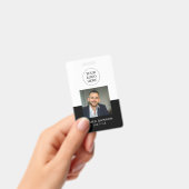 黒ミニマル白オフィス従業員写真ID QR バッジ (手持ち)
