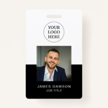 黒ミニマル白オフィス従業員写真ID QR