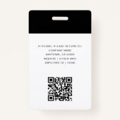 黒ミニマル白オフィス従業員写真ID QR バッジ (裏面)