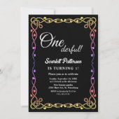 黒ミニマル白グローフレーム1st誕生日 招待状 (正面)