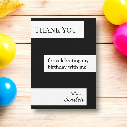 黒ミニマル白シックエレガント誕生日 サンキューカード