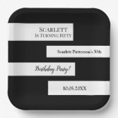 黒ミニマル白シックエレガント50誕生日 ペーパープレート (正面)