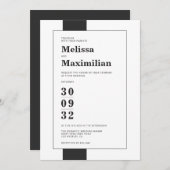 黒ミニマル白シンプルモダン結婚はっきりしたs 招待状 (正面/裏面)